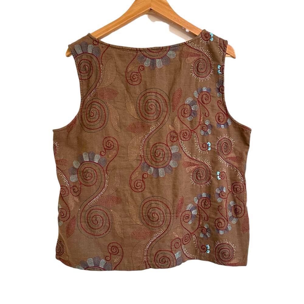 Russ Berens Santa Monica Embroidered Linen Blend Tank Top Shell Sz XL Artsy - Picture 3 of 6